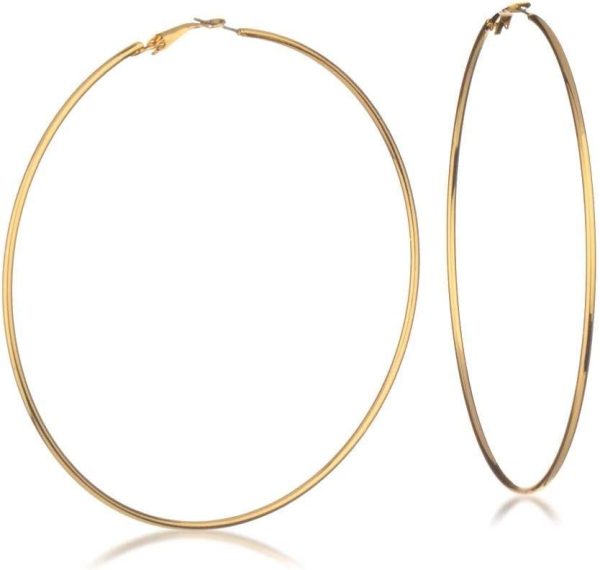 GUESS Extra Large Goldtone Clutchless Hoop Earrings guess extra large