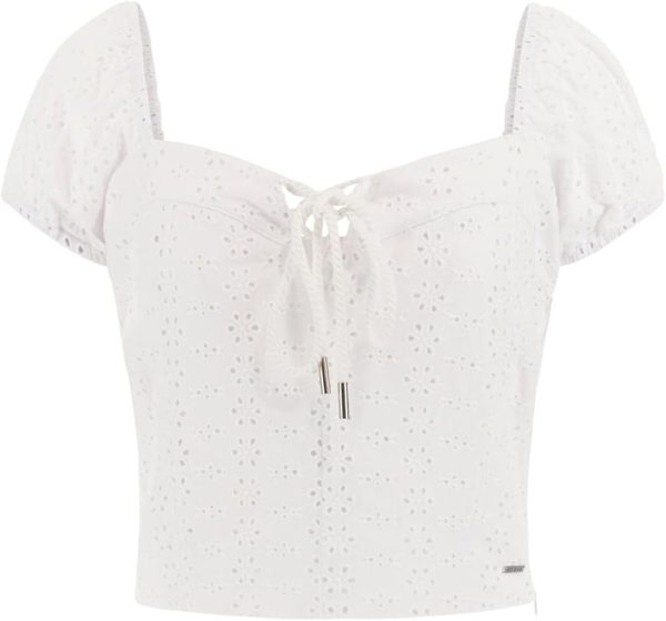 GUESS Womens Eco Short Sleeve Eliane Puffed Top short sleeve eliane
