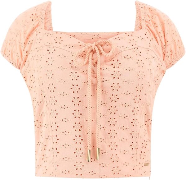 GUESS Womens Eco Short Sleeve Eliane Puffed Top sleeve eliane puffed