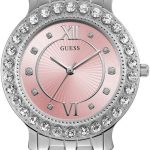 GUESS Stainless Steel + Pink Crystal Bracelet Watch. Color: Silver-Tone (Model: U1062L2) stainless steel pink