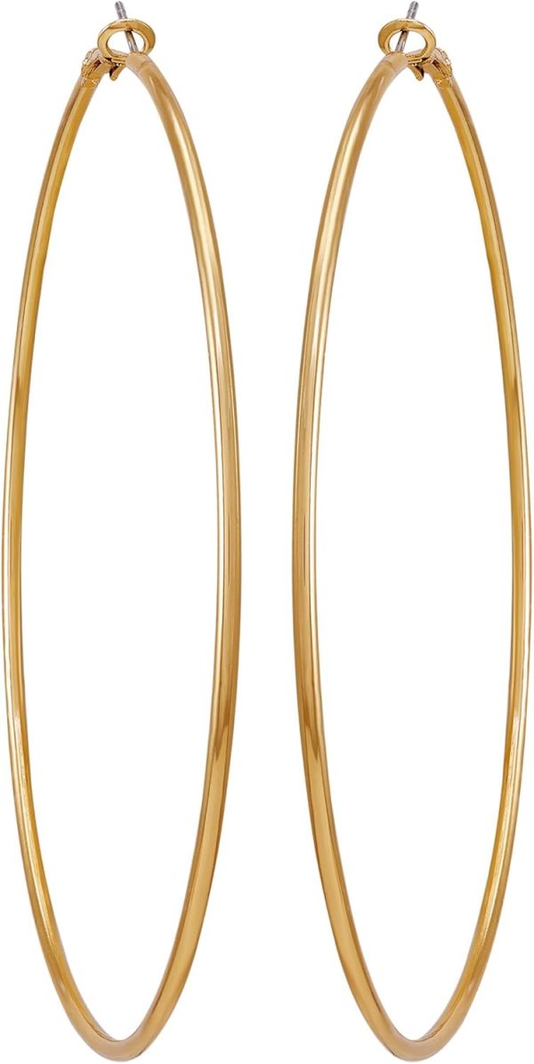 GUESS Extra Large Goldtone Clutchless Hoop Earrings large goldtone clutchless