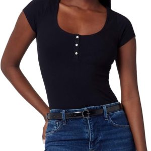 GUESS Womens Short Sleeve Karlee Jewel Button Henley guess womens short sleeve karlee jewel button henley top