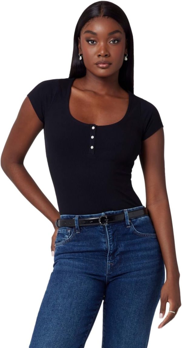 GUESS Womens Short Sleeve Karlee Jewel Button Henley guess womens short sleeve karlee jewel button henley top