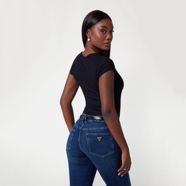 GUESS Womens Short Sleeve Karlee Jewel Button Henley-1