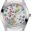 GUESS Silver-Tone + White Stain Resistant Silicone Multi-Colored Crystal Watch. Color: White (Model: U1059L1) guess silver-tone white