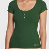 GUESS Womens Short Sleeve Karlee Jewel Button Henley-1