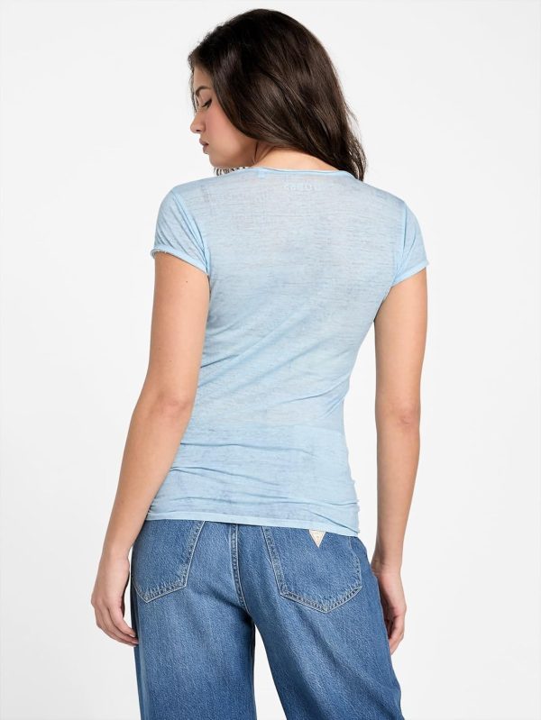 GUESS Women's Short Sleeve Bling Boots Burnout Tee sleeve bling boots