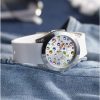 GUESS Silver-Tone + White Stain Resistant Silicone Multi-Colored Crystal Watch. Color: White (Model: U1059L1) stain resistant silicone