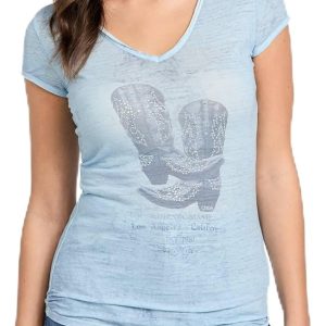 GUESS Women's Short Sleeve Bling Boots Burnout Tee s short sleeve