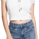 GUESS Womens Eco Short Sleeve Eliane Puffed Top womens eco short