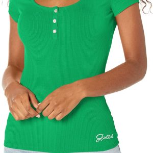 GUESS Womens Short Sleeve Karlee Jewel Button Henley guess womens short sleeve karlee jewel button henley top