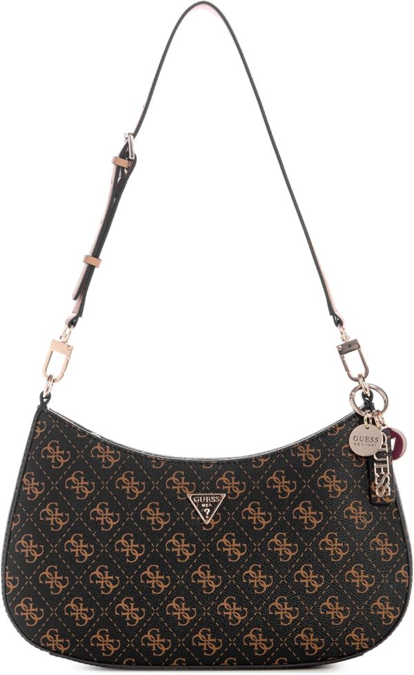 GUESS Noelle II Top Zip Shoulder Bag, Brown Logo guess noelle ii top zip shoulder bag brown logo black