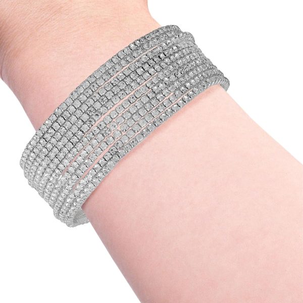 GUESS Silver-Tone 10 piece Rhinestone Stretch Stack Bracelet-2