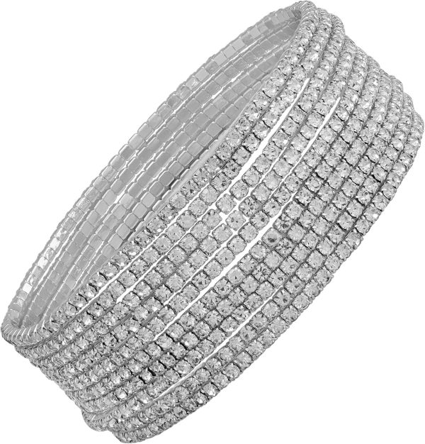 GUESS Silver-Tone 10 piece Rhinestone Stretch Stack Bracelet-1
