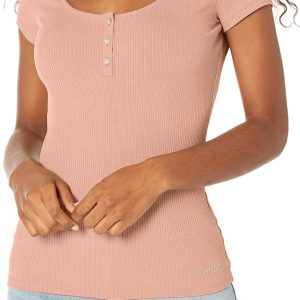 GUESS Womens Short Sleeve Karlee Jewel Button Henley guess womens short sleeve karlee jewel button henley top